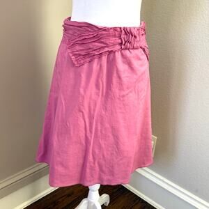 MNG Size 4 Dusty Rose 100% Cotton Side Zip A-Line Skirt Ruched Waist Detail